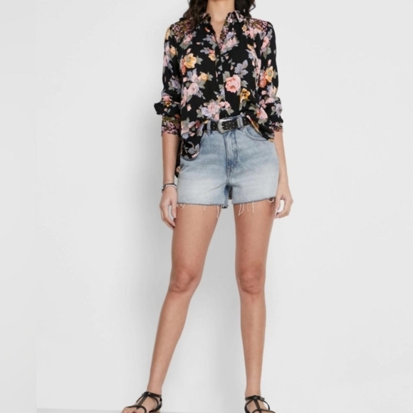 Free People Hold On To Me black floral mixed media button-down blouse Size XS - Picture 5 of 16